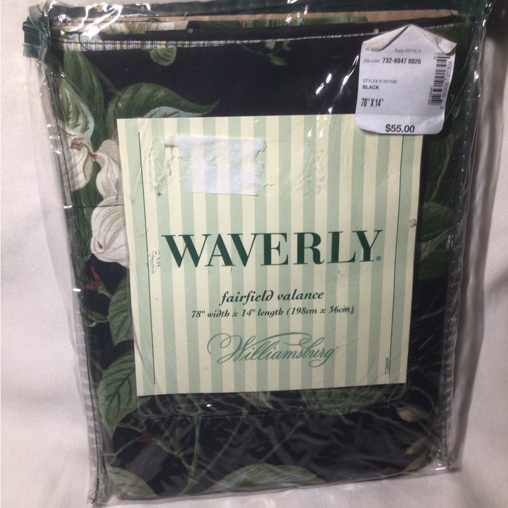 1 WAVERLY Williamsburg Fairfield Curtain Valance Garden Images Black 78”x14” NEW